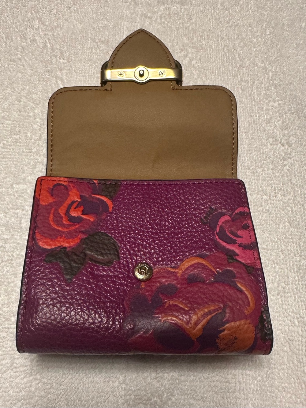 Coach Floral Leather Snap Wallet Plum Burgundy Purple EUC - Picture 4 of 7